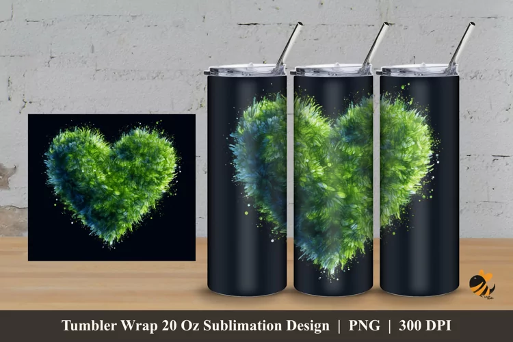 Grassy Heart Tumbler Wrap Sublimation Design 3