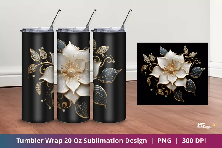 Luxury Flower Tumbler Wrap Sublimation Design 3