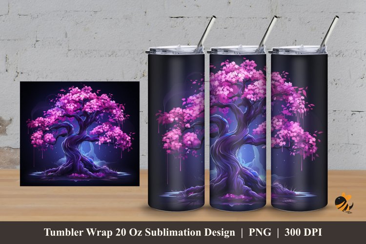 Sakura Light Tumbler Wrap Sublimation Design 3 example image 1