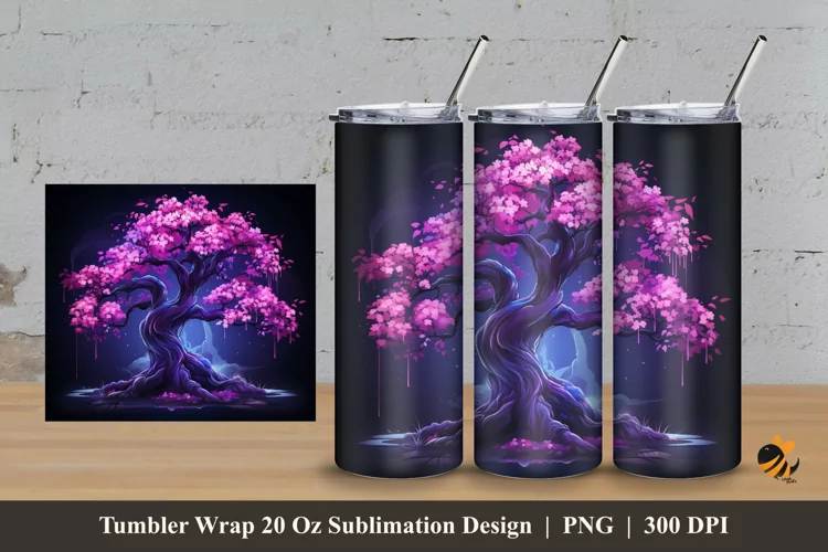 Sakura Light Tumbler Wrap Sublimation Design 3