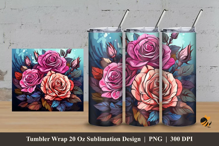 Blossom Supreme Rose Tumbler Wrap Sublimation Design 3
