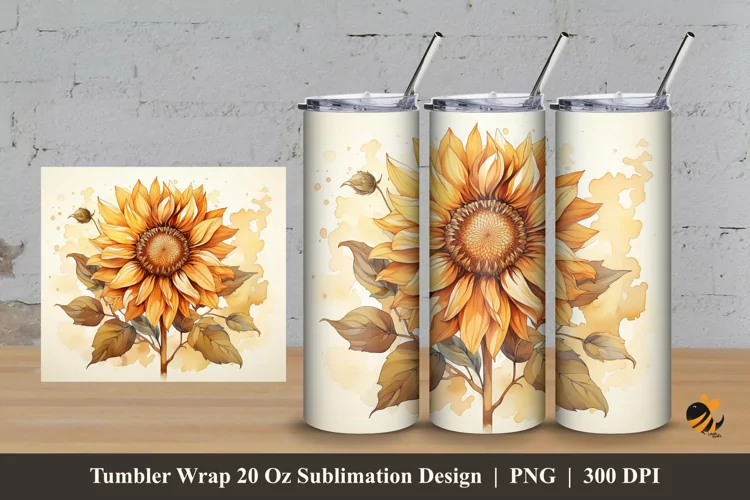 Wild Sunflower Tumbler Wrap Sublimation Design 3