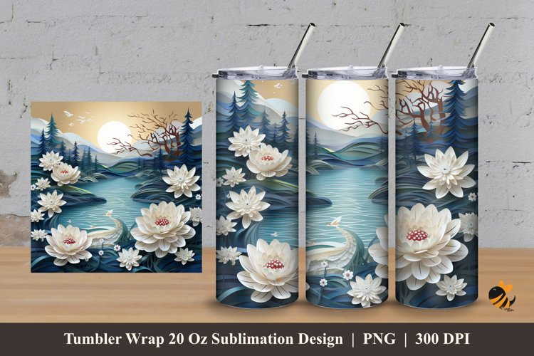 Nature White Flower Tumbler Wrap Sublimation Design 3 example image 1