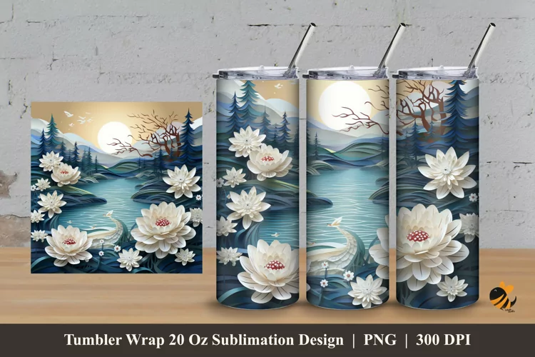 Nature White Flower Tumbler Wrap Sublimation Design 3