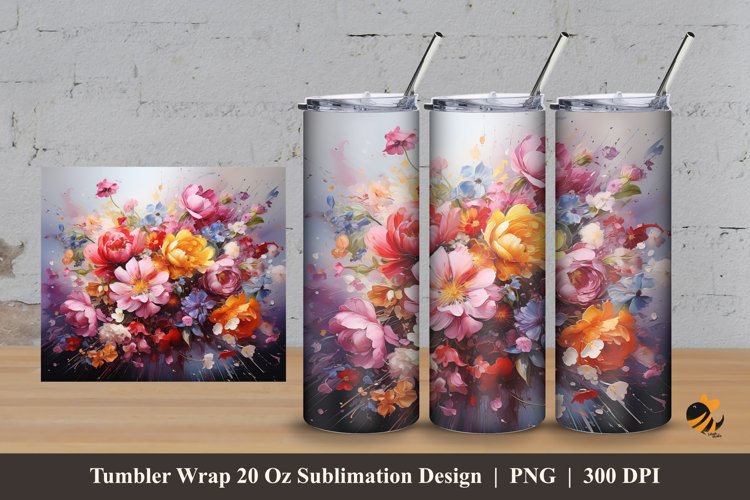 Flower on Canvas Tumbler Wrap Sublimation Design 3 example image 1