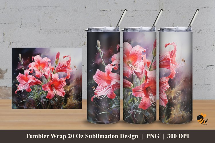 Amarilys Flower Tumbler Wrap Sublimation Design 3 example image 1