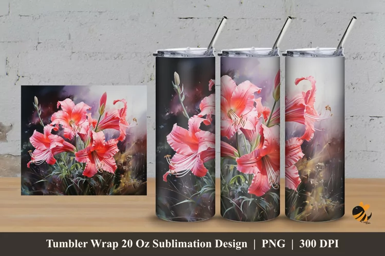 Amarilys Flower Tumbler Wrap Sublimation Design 3