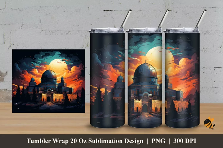 Ramadhan Mosque Tumbler Wrap Sublimation Design 3