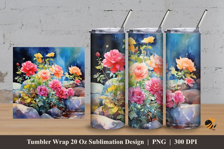 Beauty Wild Roses Tumbler Wrap Sublimation Design 3 example image 1