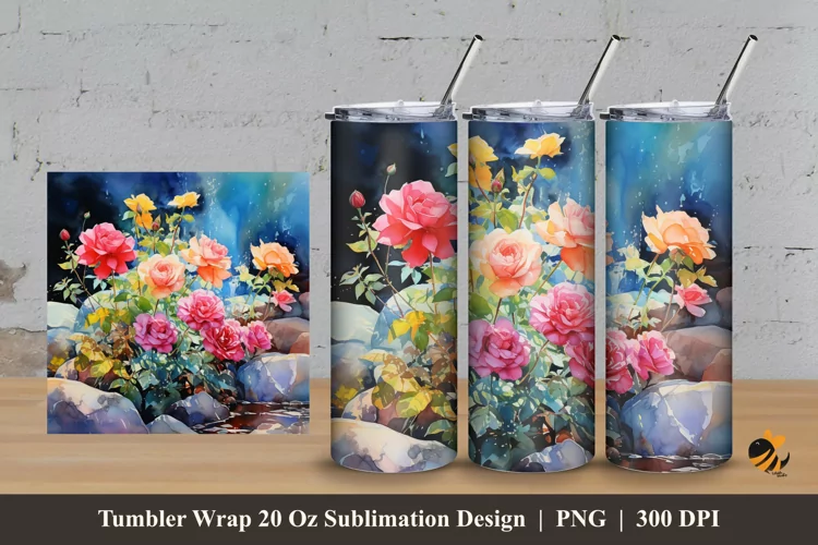 Beauty Wild Roses Tumbler Wrap Sublimation Design 3