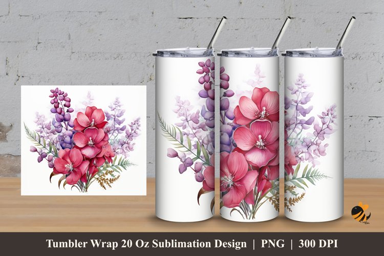 Red Bougainvillea Tumbler Wrap Sublimation Design 3