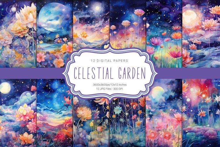 Celestial Garden 12 Digital Papers example image 1