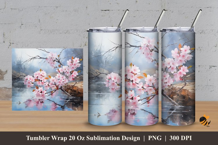 Sakura Flowers Tumbler Wrap Sublimation Design 3