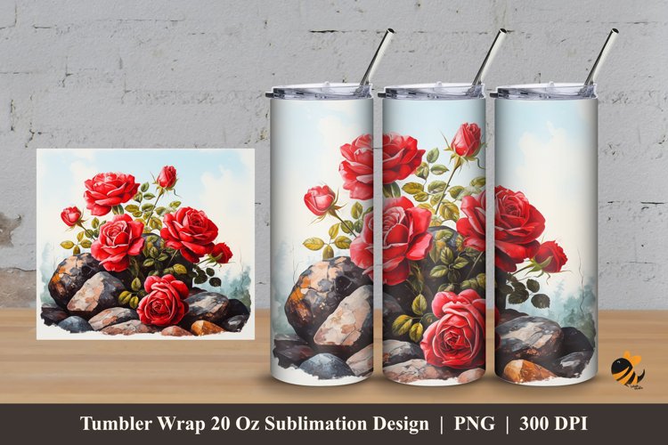 Rock Roses Tumbler Wrap Sublimation Design 3 example image 1