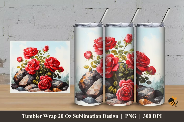 Rock Roses Tumbler Wrap Sublimation Design 3