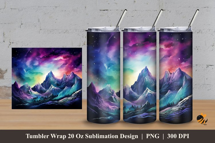 Mountain Panoramic Tumbler Wrap Sublimation Design 3 example image 1