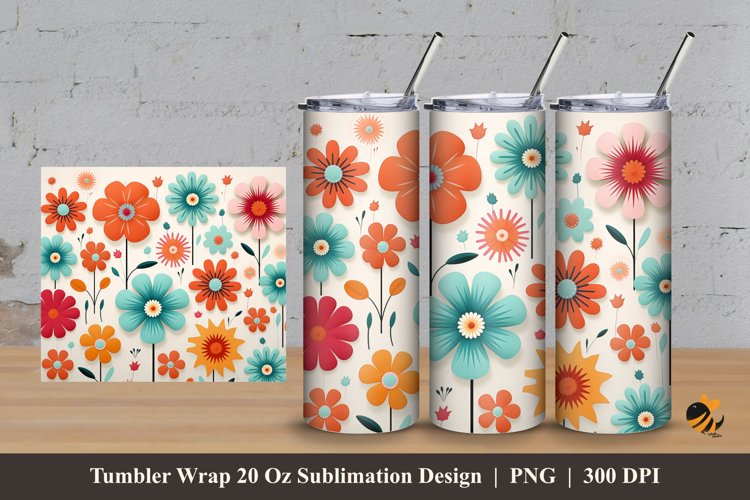Floral Art Design Tumbler Wrap Sublimation Design 3 example image 1