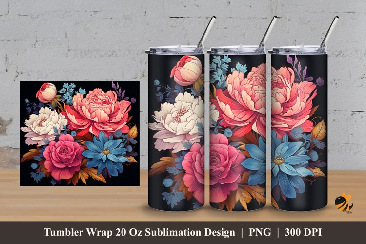 Flowery Tumbler Wrap Sublimation Design 3 example image 1