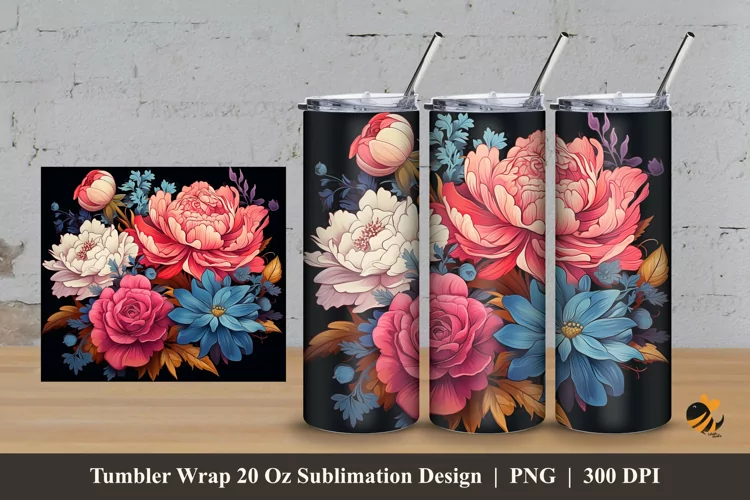 Flowery Tumbler Wrap Sublimation Design 3