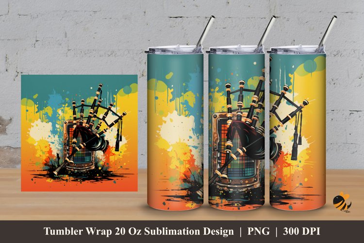 Funky Bagpipes Tumbler Wrap Sublimation Design 3