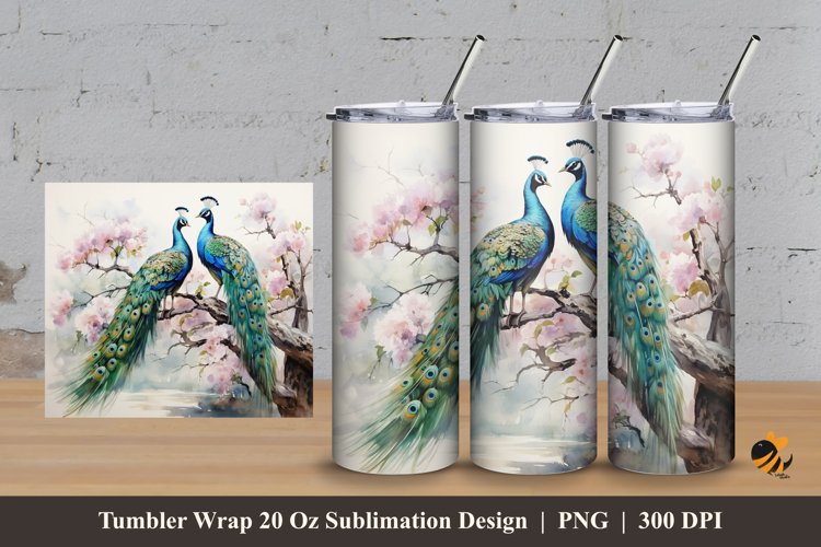 Beautiful Peacock Tumbler Wrap Sublimation Design 3