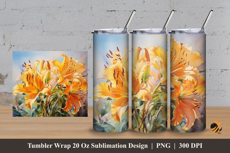 Lilium Flower Tumbler Wrap Sublimation Design 3 example image 1