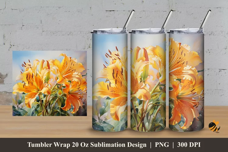 Lilium Flower Tumbler Wrap Sublimation Design 3