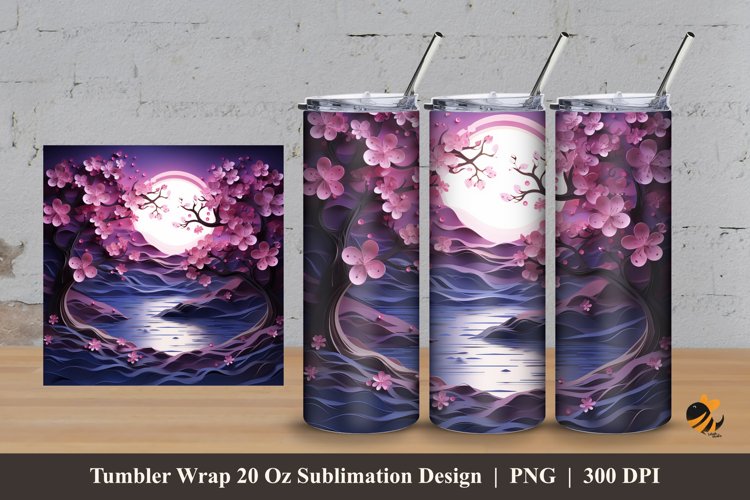 Sakura At Night Tumbler Wrap Sublimation Design 3
