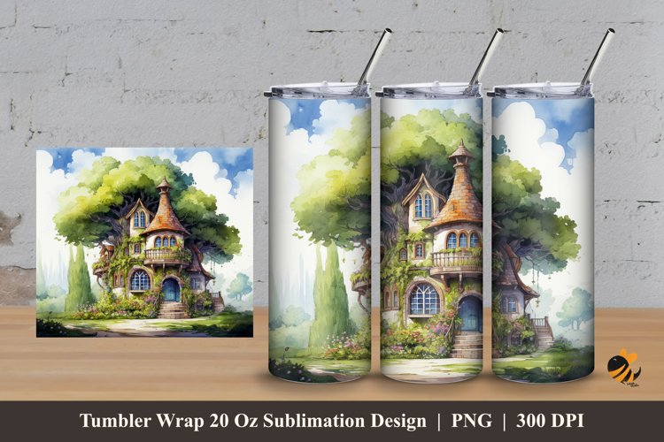 Fantasy House Tumbler Wrap Sublimation Design 3 example image 1