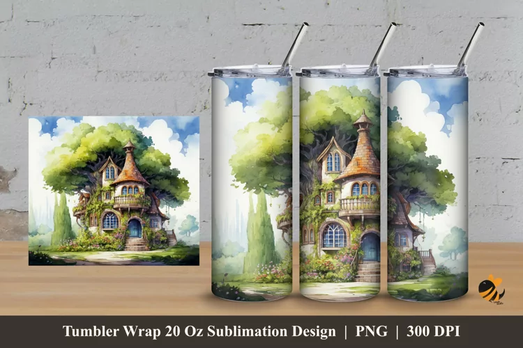 Fantasy House Tumbler Wrap Sublimation Design 3