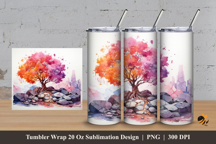 Tree Art Tumbler Wrap Sublimation Design 3