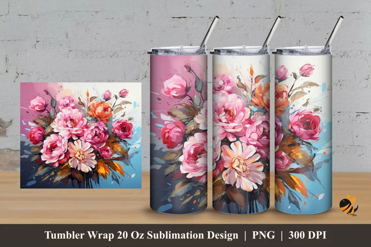 Bouquet Illustration Tumbler Wrap Sublimation Design 3