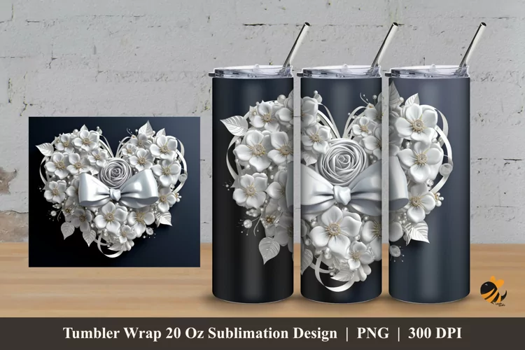 Ribbon Silver Rose Tumbler Wrap Sublimation Design 3