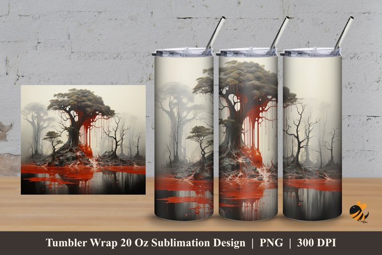 Landscape Painting Tumbler Wrap Sublimation Design 3 example image 1