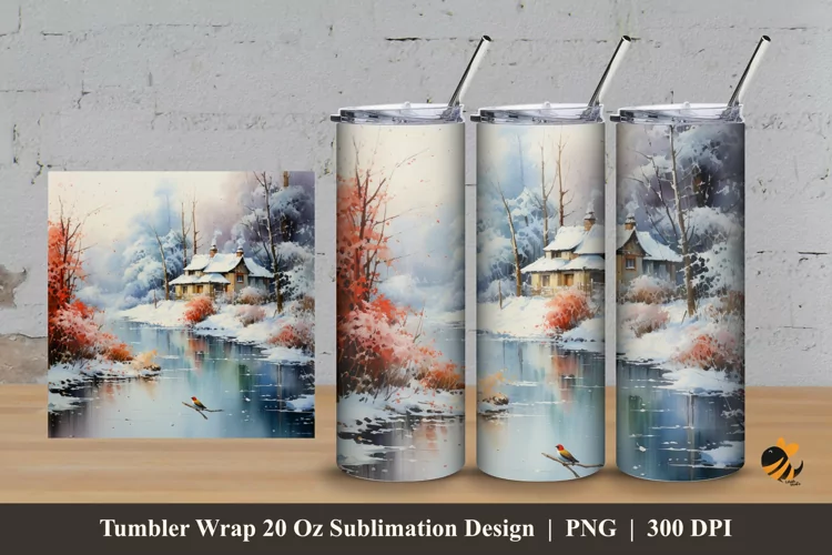 Winter House Tumbler Wrap Sublimation Design 3