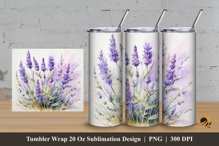 Lavender Flower Tumbler Wrap Sublimation Design 3