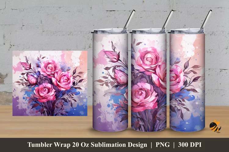 Artistic Flower Tumbler Wrap Sublimation Design 3