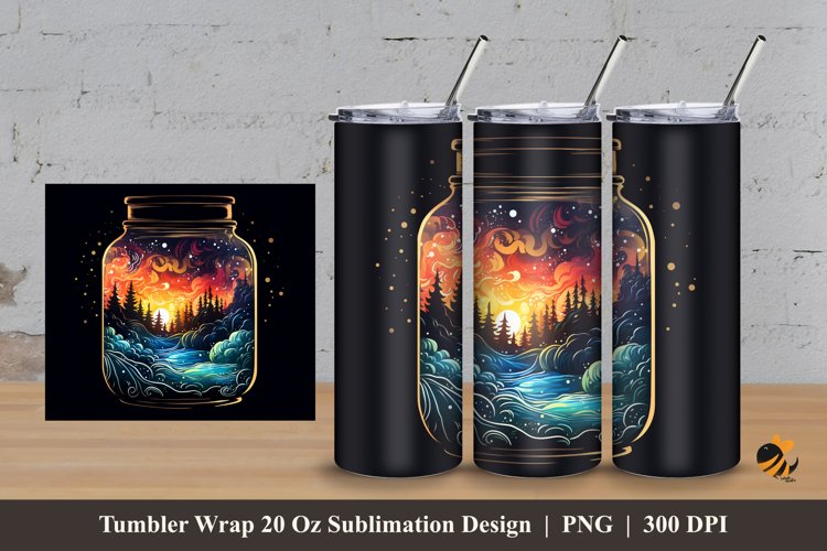 Starry Jar Tumbler Wrap Sublimation Design 3