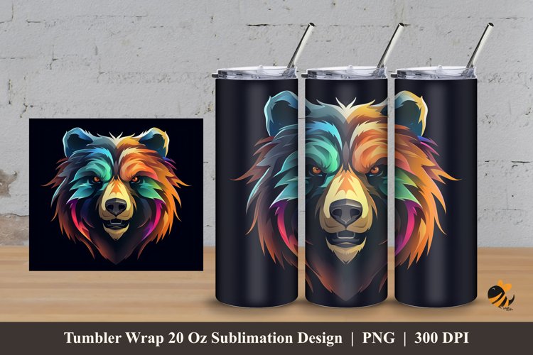 Bear Illustration Tumbler Wrap Sublimation Design 3 example image 1