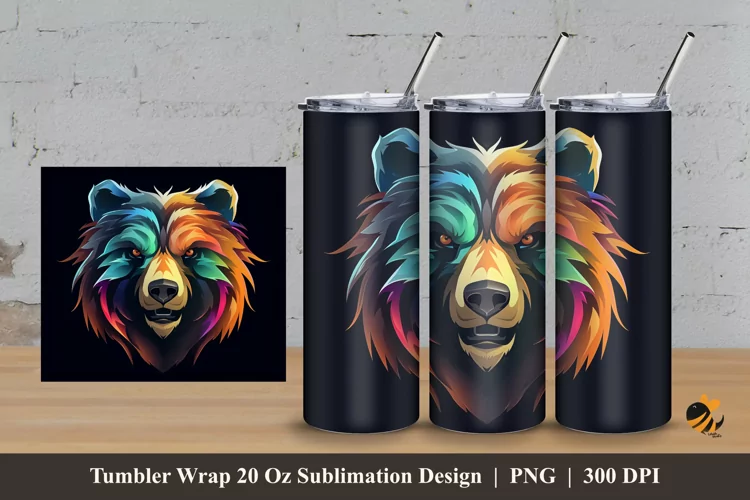 Bear Illustration Tumbler Wrap Sublimation Design 3