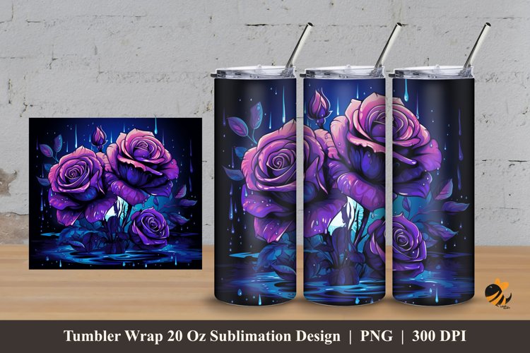 Watering Roses Tumbler Wrap Sublimation Design 3 example image 1