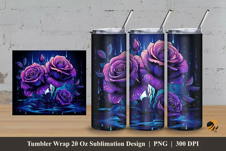 Watering Roses Tumbler Wrap Sublimation Design 3