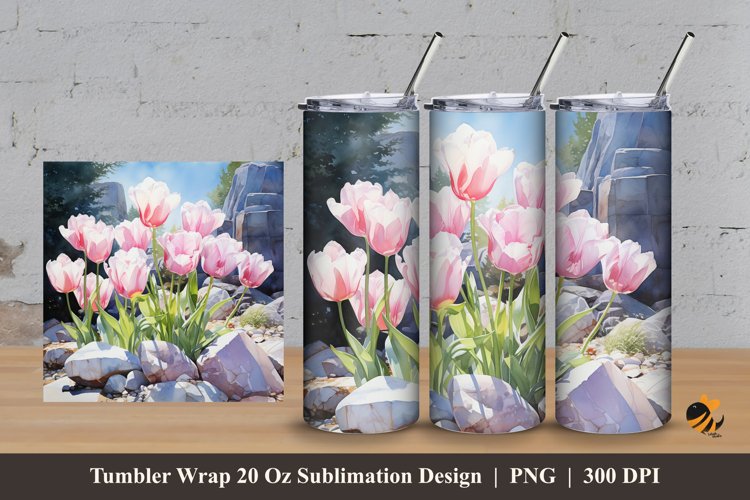 Nature Tulip Tumbler Wrap Sublimation Design 3 example image 1