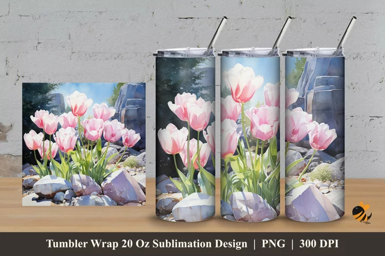 Nature Tulip Tumbler Wrap Sublimation Design 3