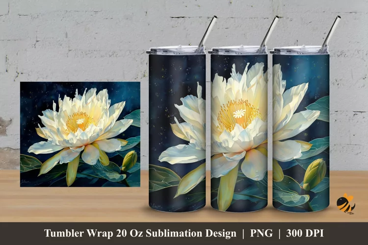 Night Blooming Tumbler Wrap Sublimation Design 3