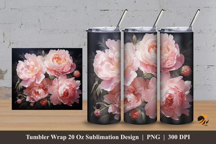 Peony Flowers Tumbler Wrap Sublimation Design 3 example image 1