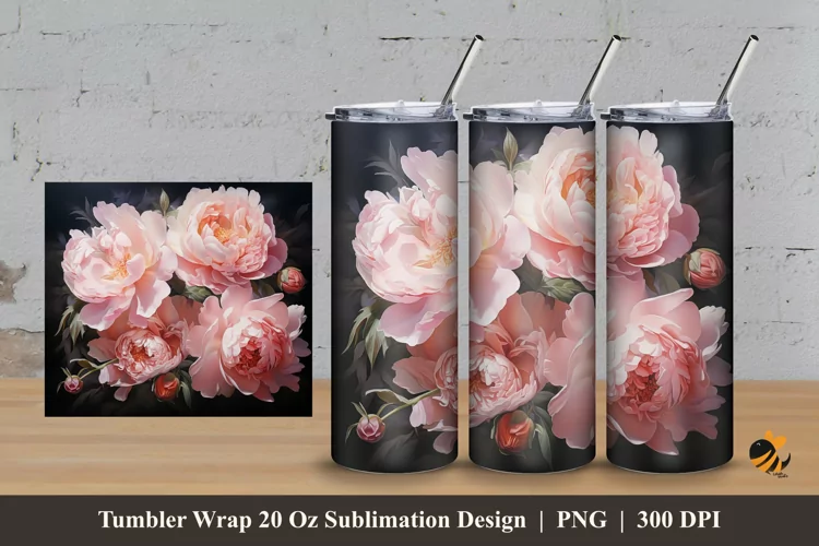 Peony Flowers Tumbler Wrap Sublimation Design 3