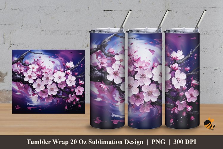 Airbrush Sakura Tumbler Wrap Sublimation Design 3 example image 1