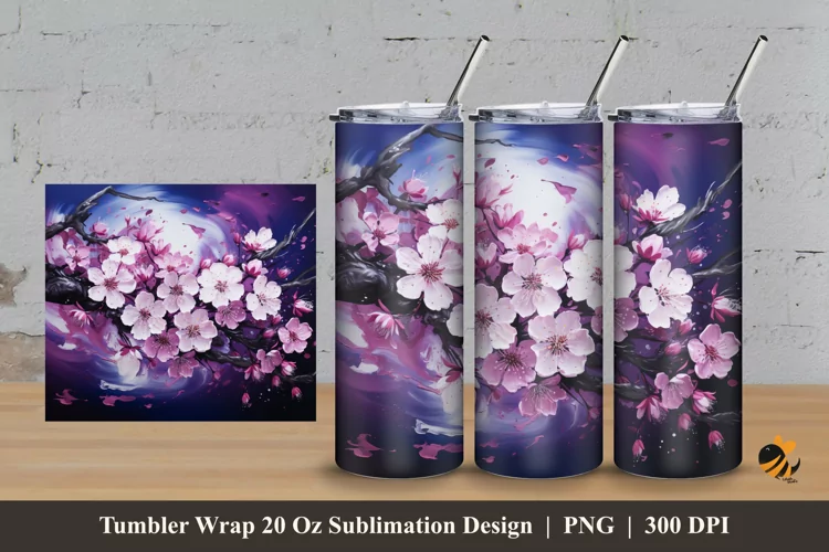 Airbrush Sakura Tumbler Wrap Sublimation Design 3