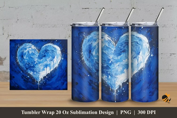 Painting Blue Love Tumbler Wrap Sublimation Design 3